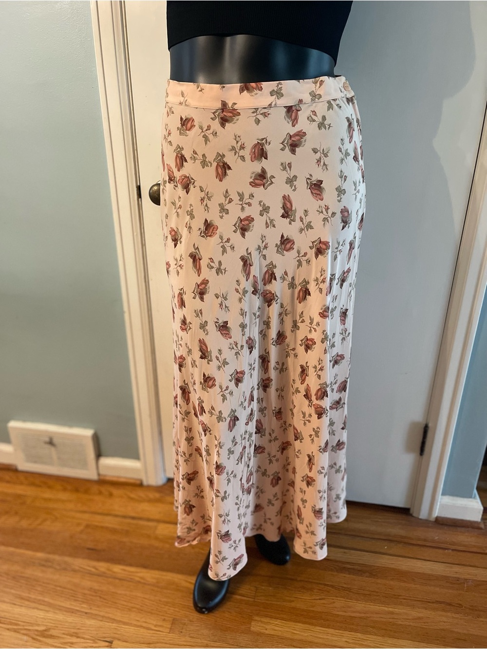 Vintage Eddie Bauer Peach Floral Rayon Skirt 16 cottagecore boho